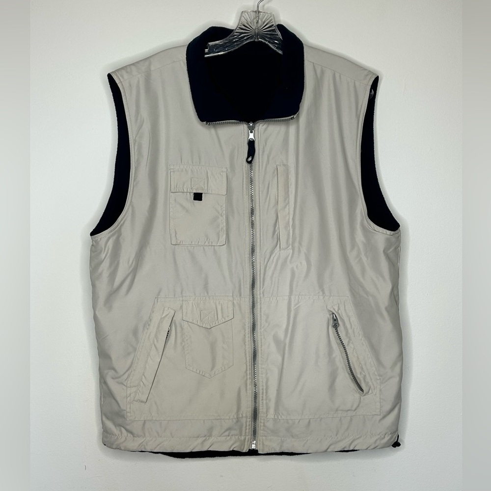 K.A.D. Reversible Off-White / Navy Fleece Lined Vest Jacket - Men’s XL